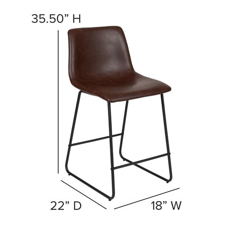 Flash Furniture 24" LeatherSoft Counter Height Barstools, Dark Brown, PK2 2-ET-ER18345-24-DB-GG